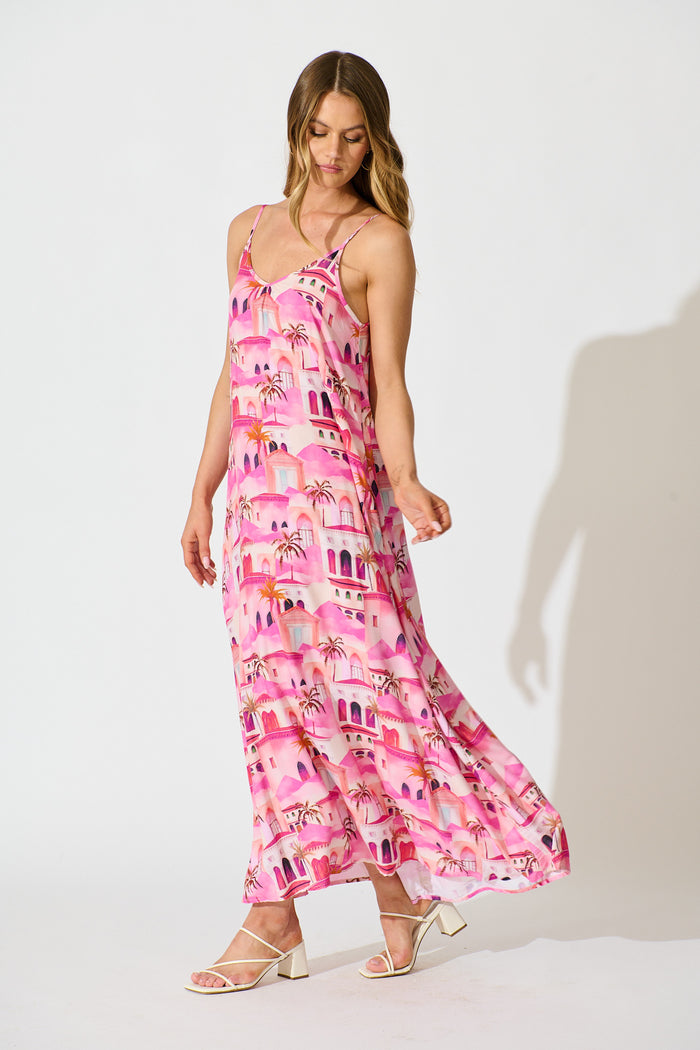 No Scrubs Maxi Dress in Pink Resort Print side