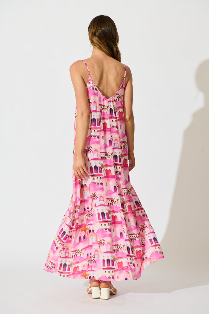 No Scrubs Maxi Dress in Pink Resort Print back