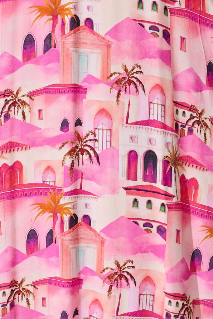 No Scrubs Maxi Dress in Pink Resort Print fabric