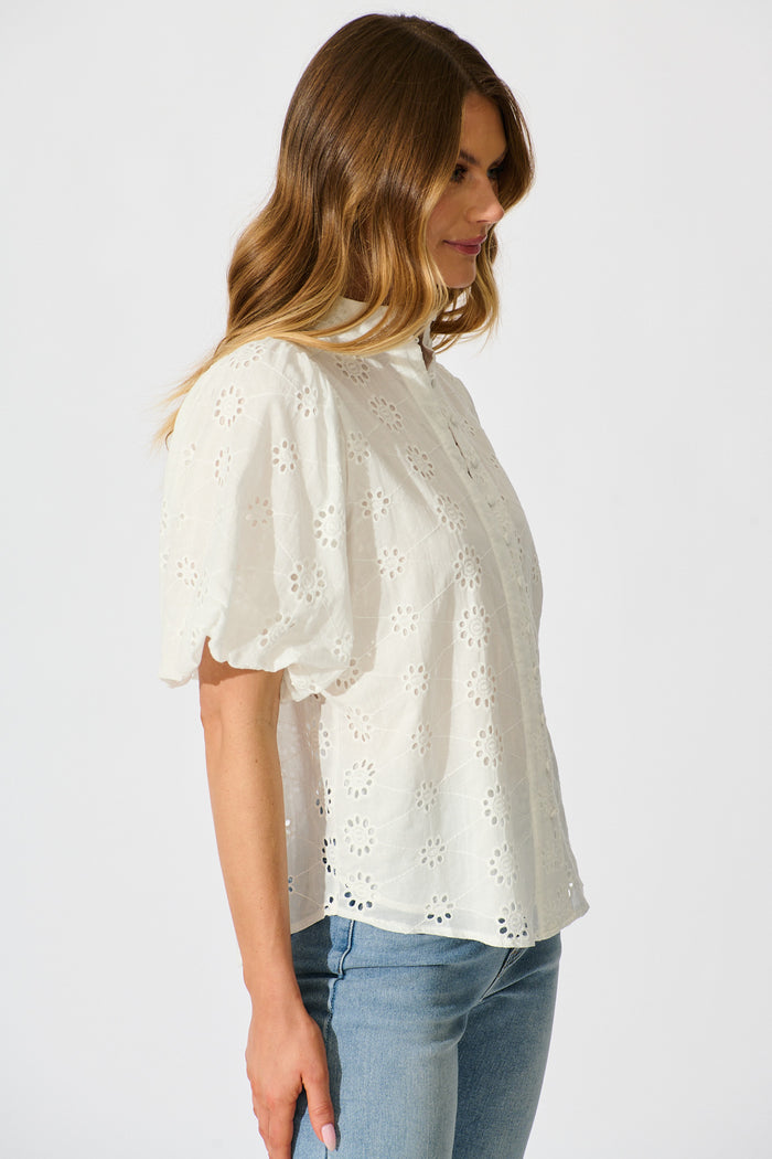 Krizza Top In White Embroidered Cotton side