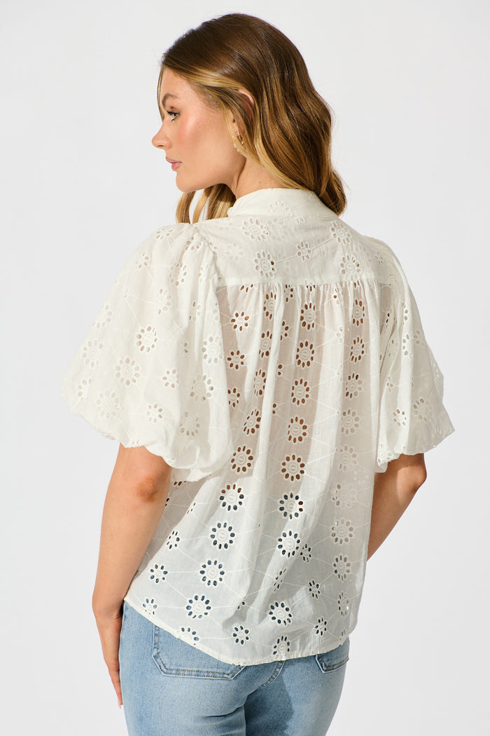 Krizza Top In White Embroidered Cotton back