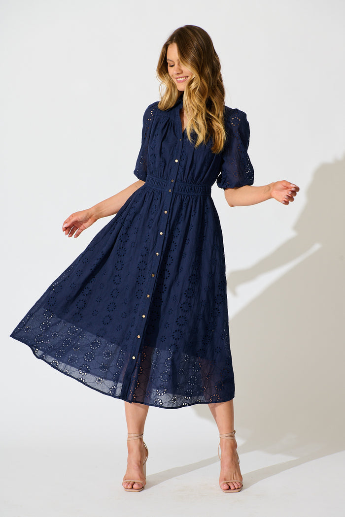 Ayla Midi Dress Navy Embroidered Cotton | St Frock St Frock Ayla Midi Dress Navy Embroidered Cotton | St Frock St Frock