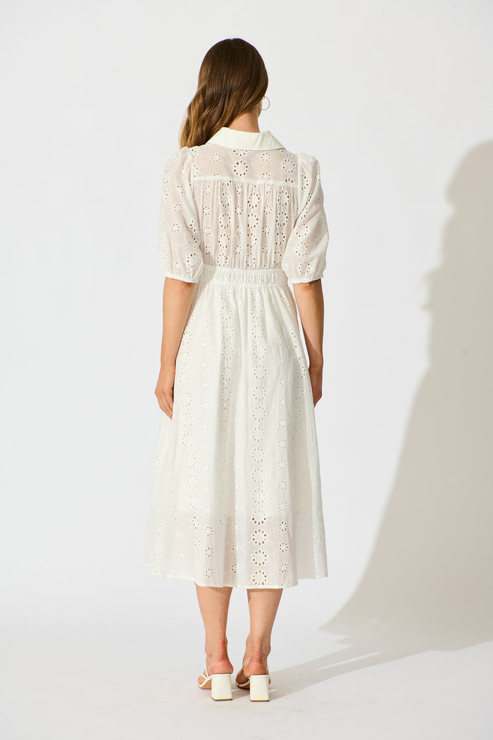 Ayla Midi Shirt Dress In White Embroidered Cotton back