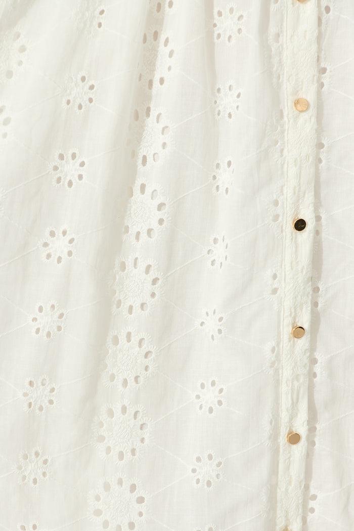 Ayla Midi Shirt Dress In White Embroidered Cotton fabric