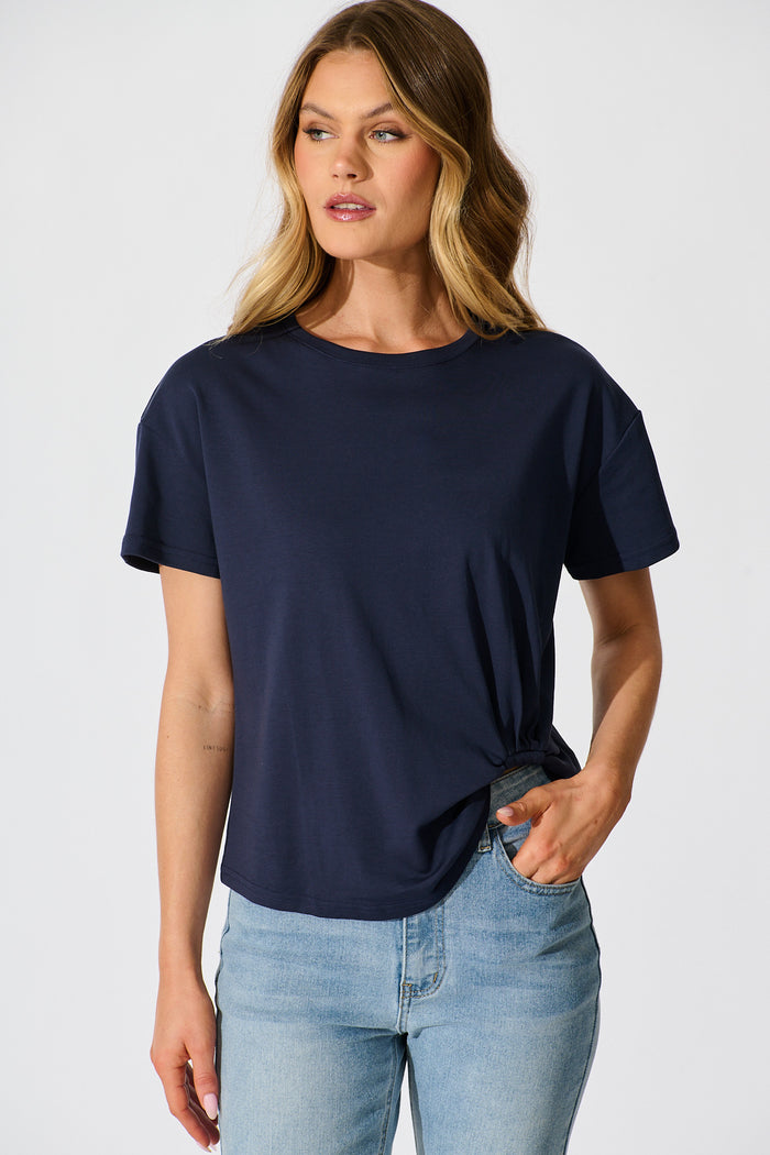 Dela T Shirt In Navy Cotton Blend front