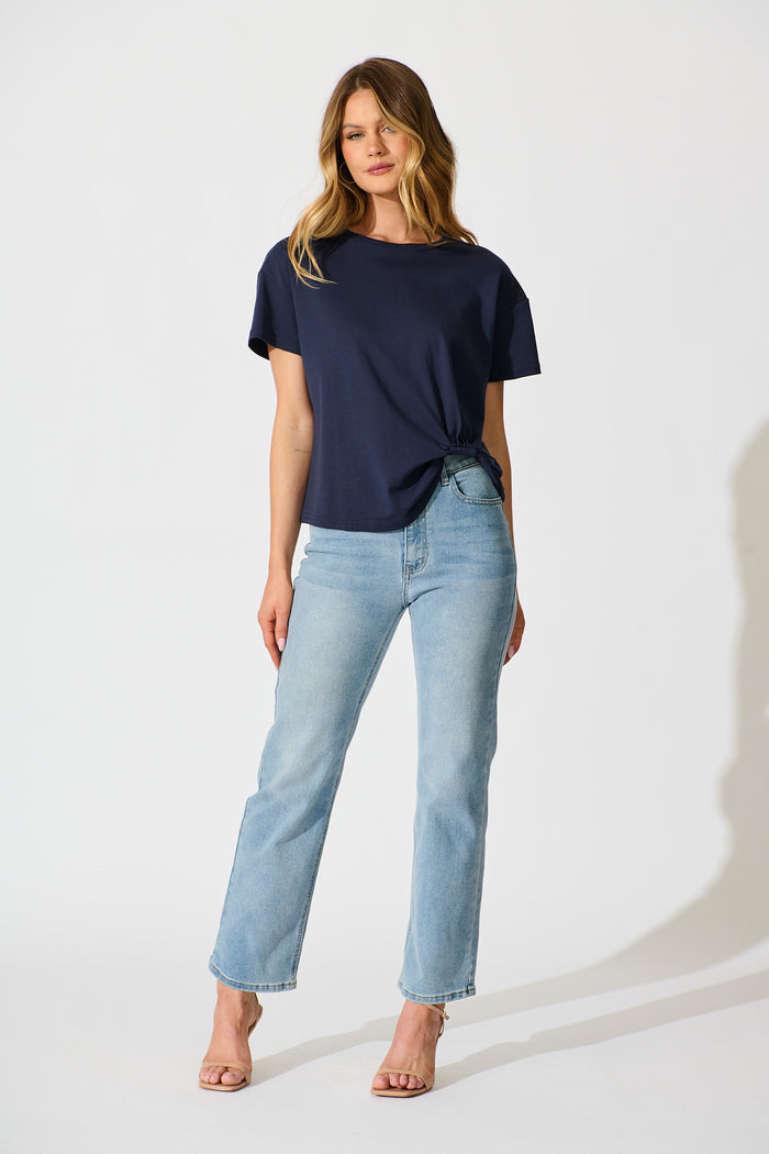 Dela T Shirt In Navy Cotton Blend full length