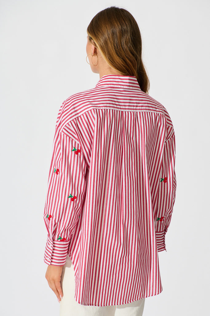 Cherry On Top Shirt in Red Stripe with Cherry Embroidered back