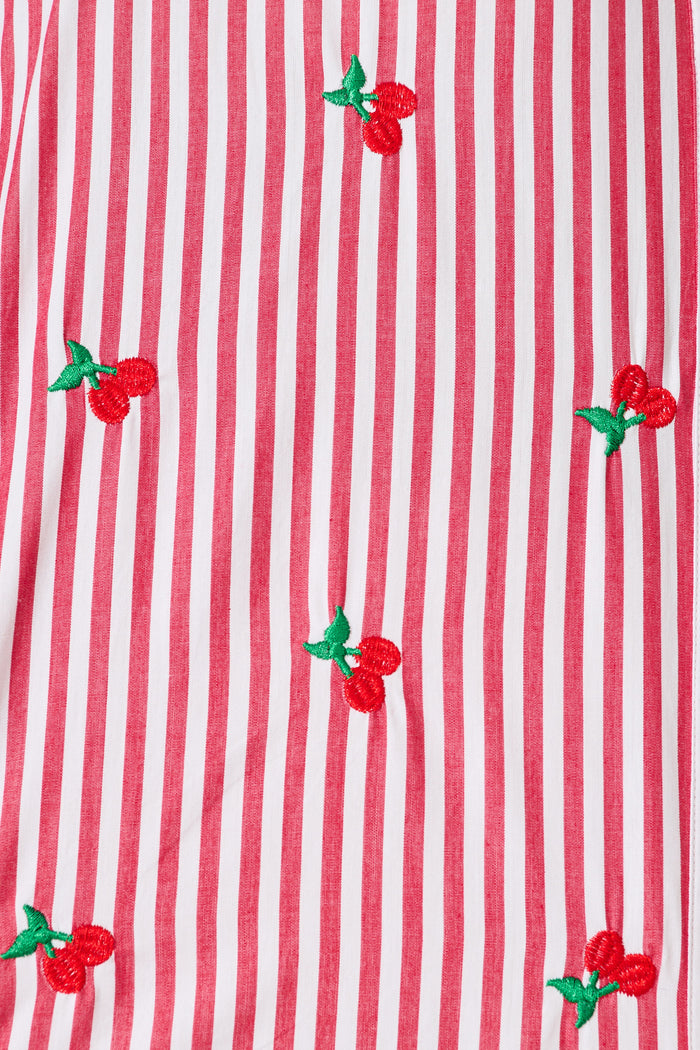 Cherry On Top Shirt in Red Stripe with Cherry Embroidered fabric