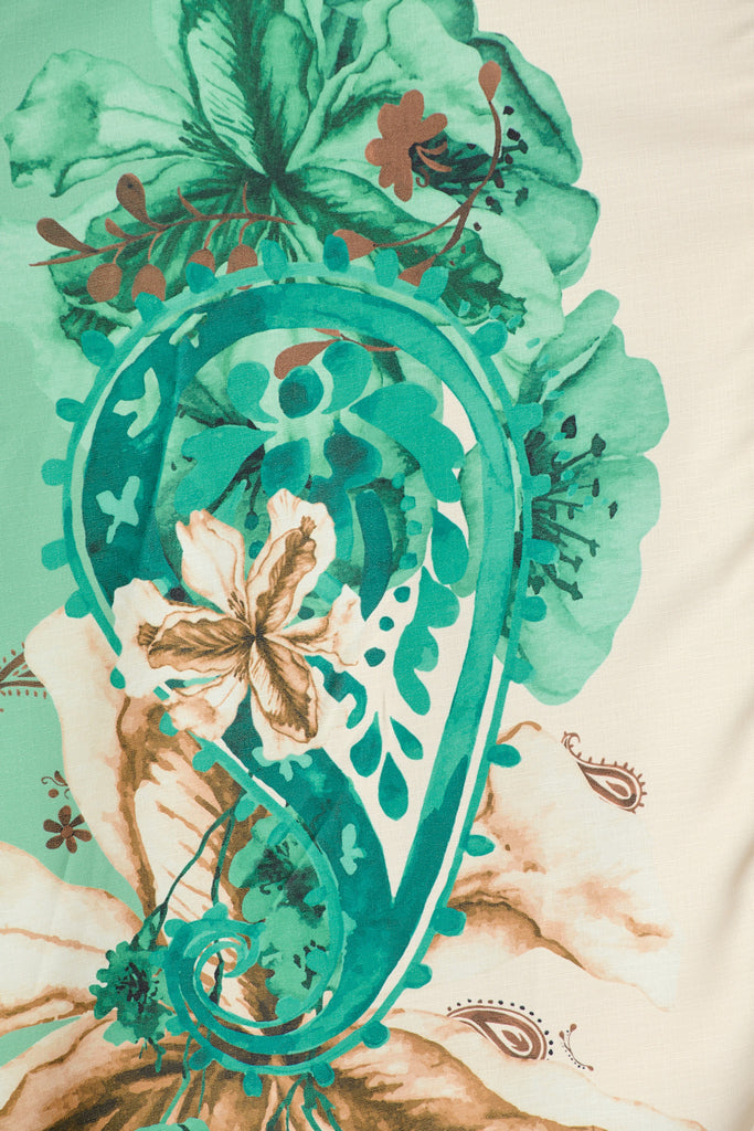 Jade Garden Midi Shirt Dress in Cream with Jade Print Linen Blend fabric