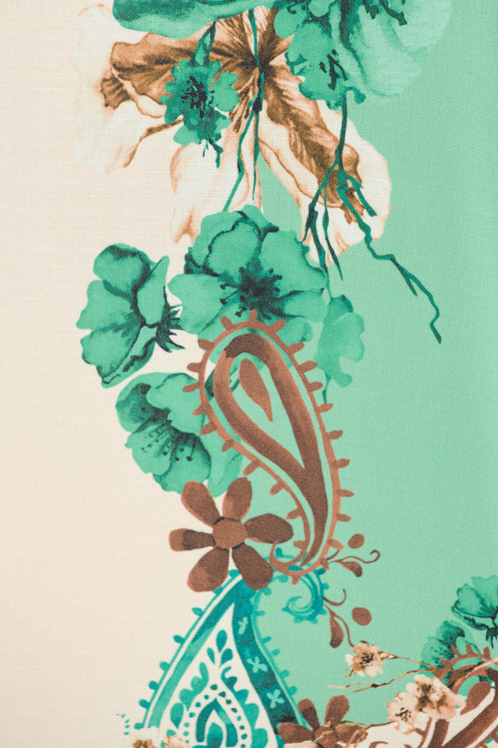 Willow Bloom Top in Cream with Jade Print Linen Blend fabric