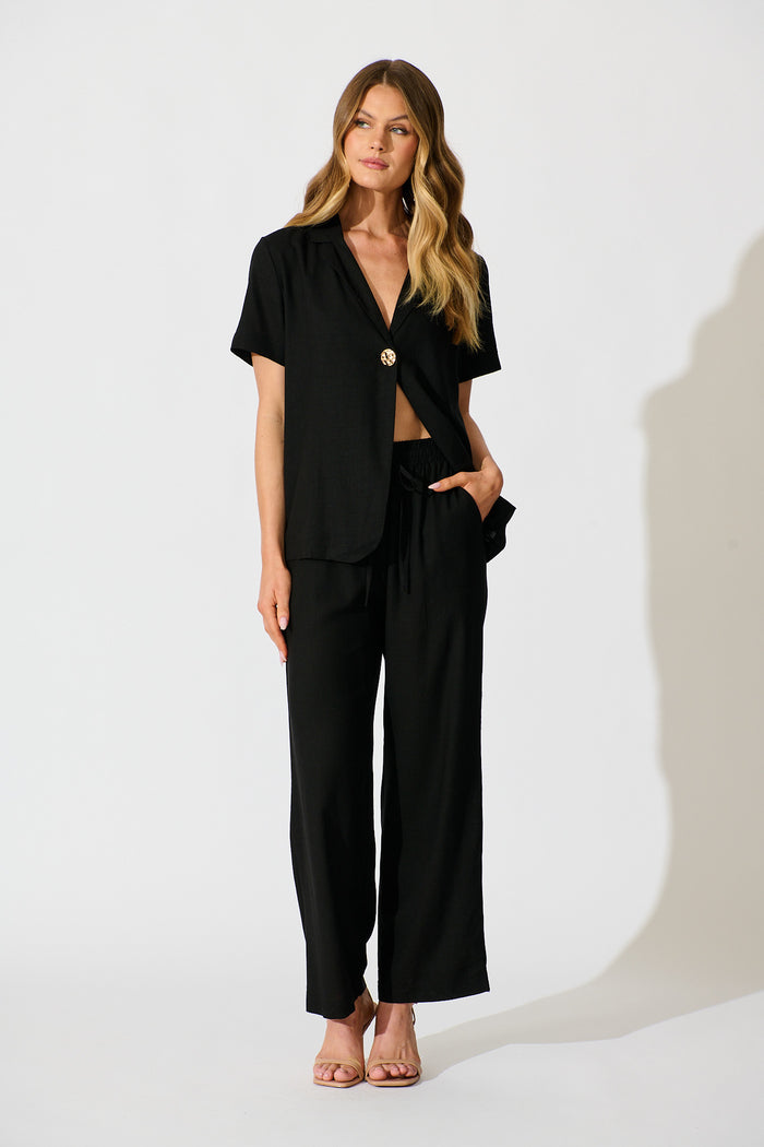 Natural Form Pant in Black Cotton Linen full length