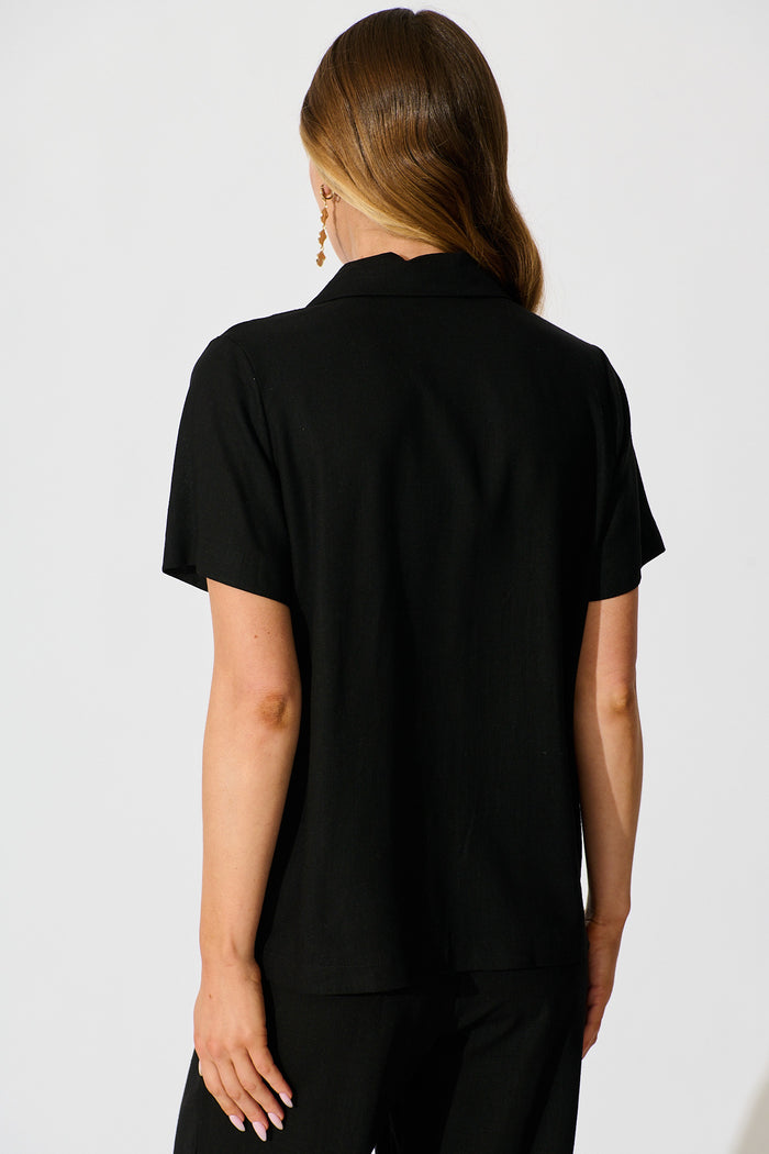 Soft Structure Top In Black Cotton Linen back