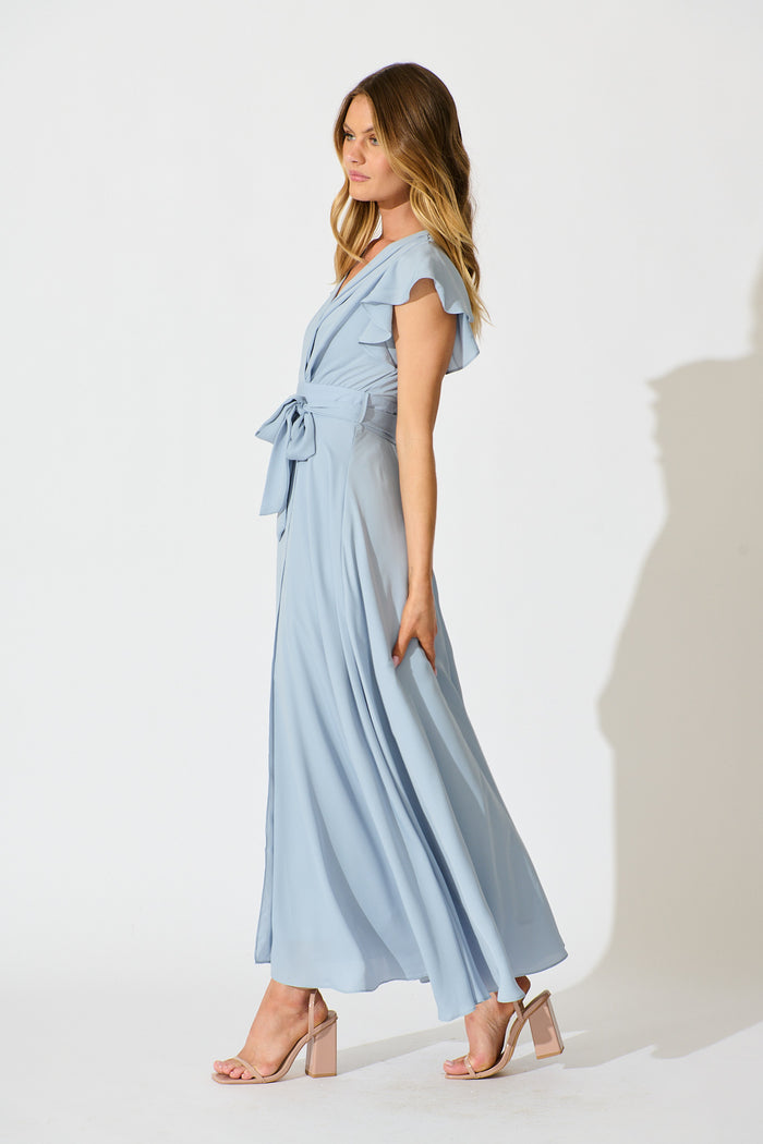 Wynter Maxi Dress in Dusty Blue Chiffon side