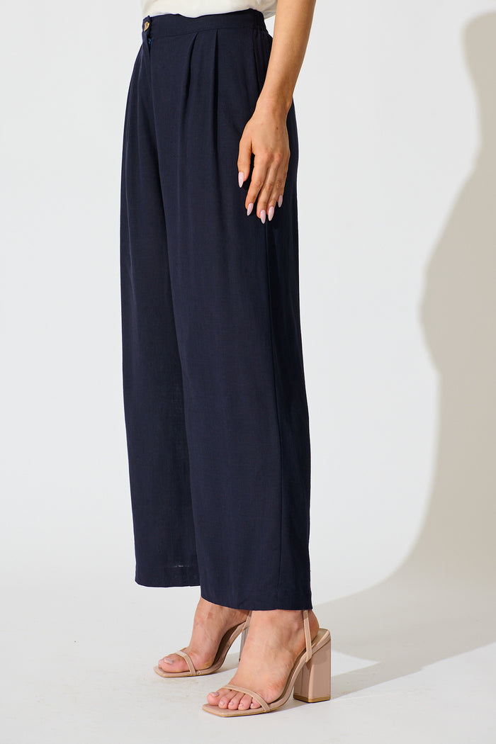 Refined Ease Pant in Navy Linen Blend side