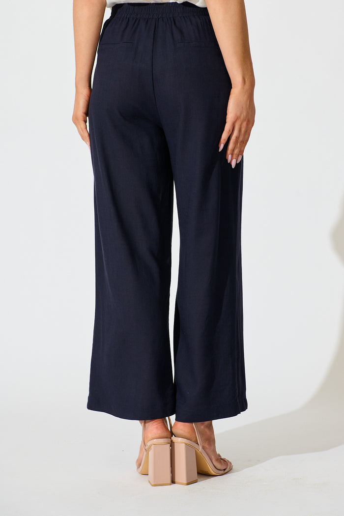 Refined Ease Pant in Navy Linen Blend back