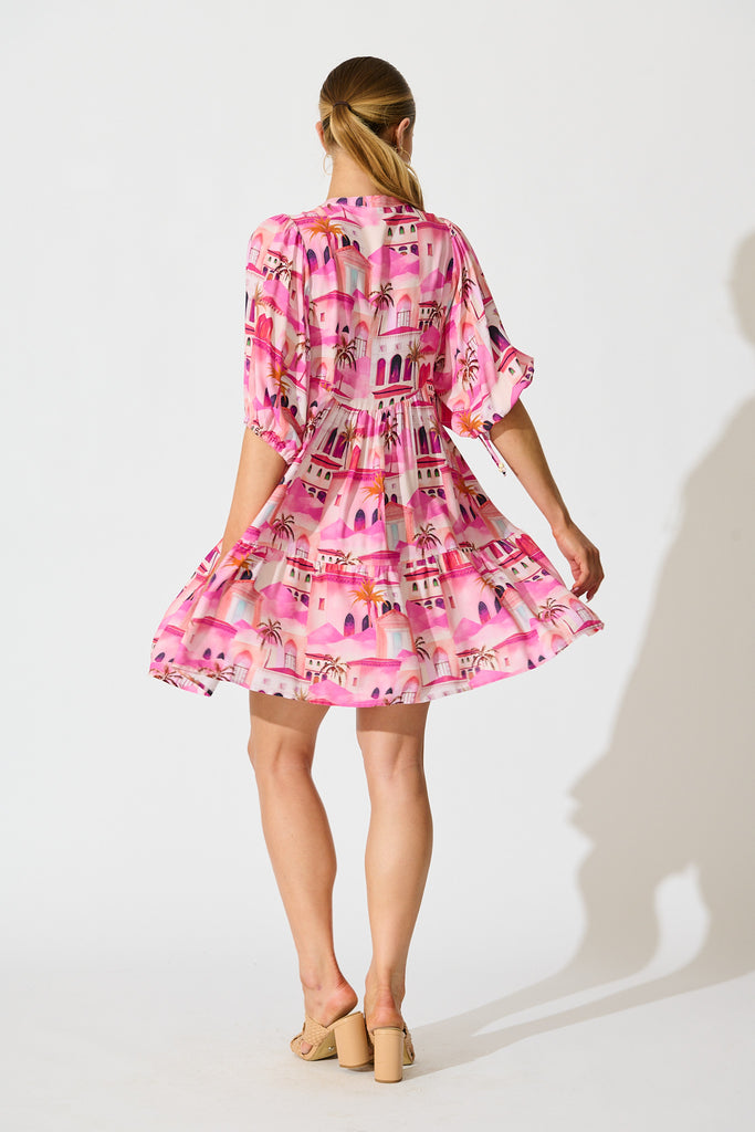 Emelyn Smock Dress in Pink Resort Print back