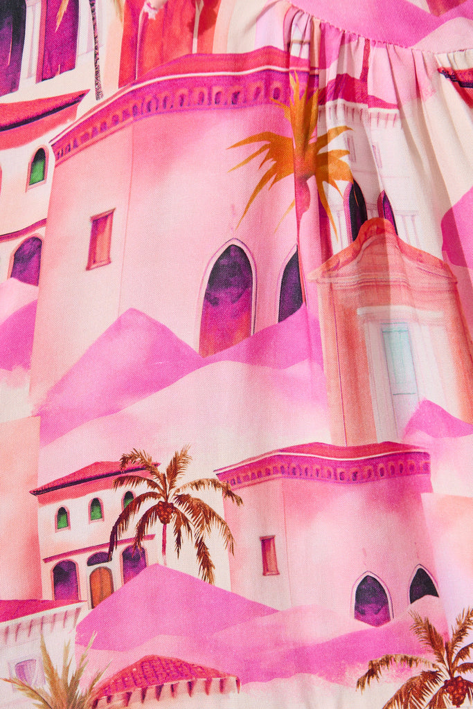 Emelyn Smock Dress in Pink Resort Print fabric