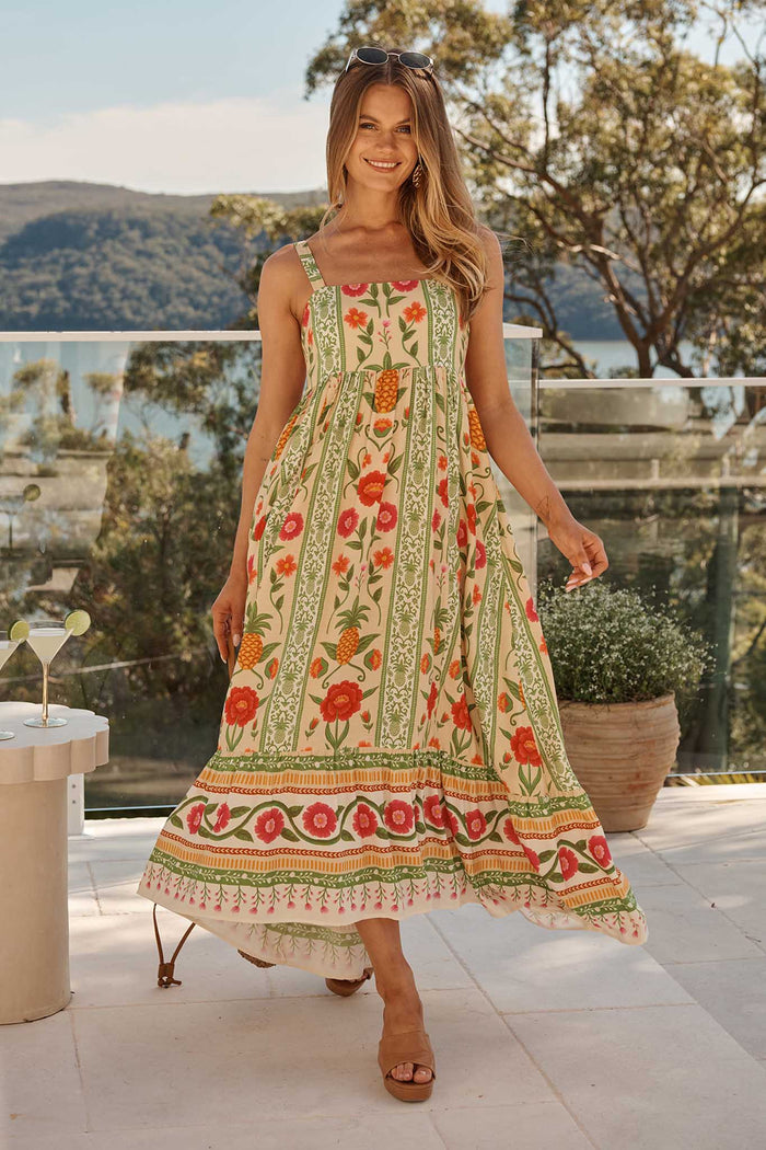 SunKissed Midi Dress In Pineapple Print campaign full length