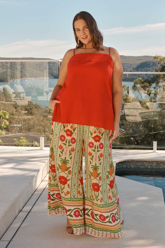 Tutti Fruitti Cami Top in Red Linen Blend campaign full length