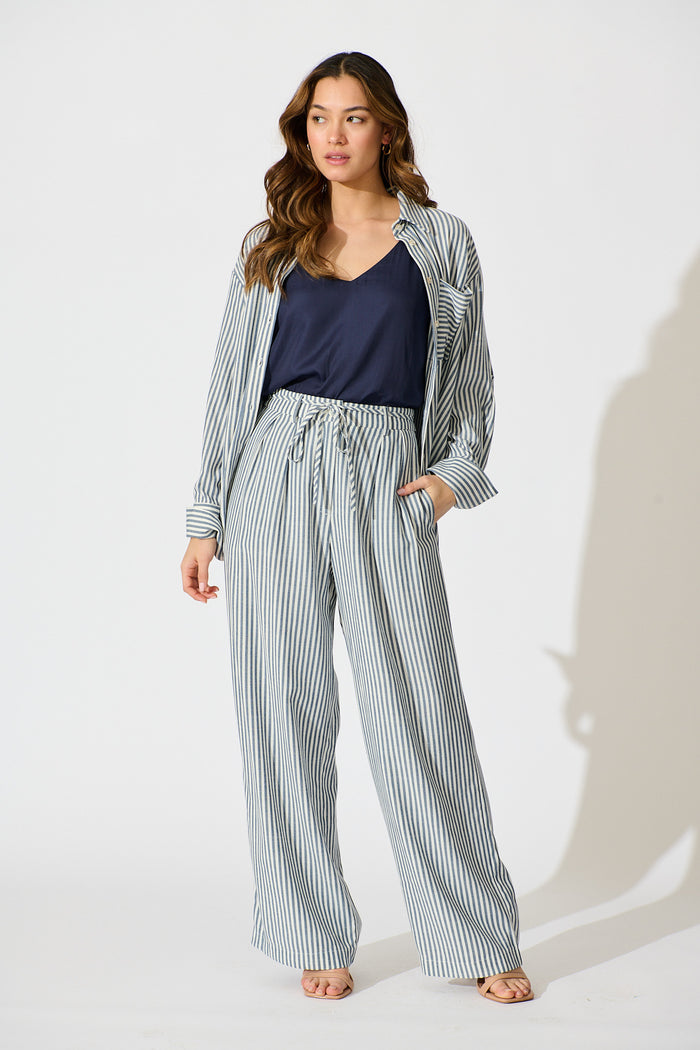Avenly Shirt in Blue Stripe full length set