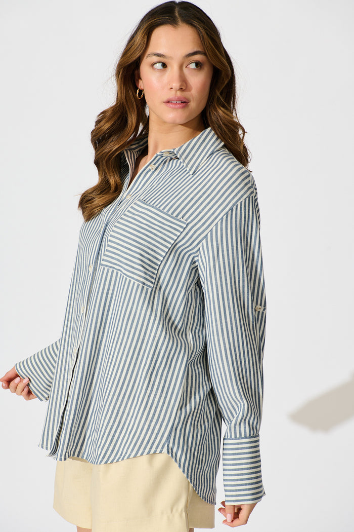 Avenly Shirt in Blue Stripe side