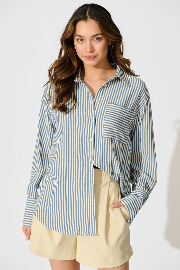 Avenly Shirt in Blue Stripe front