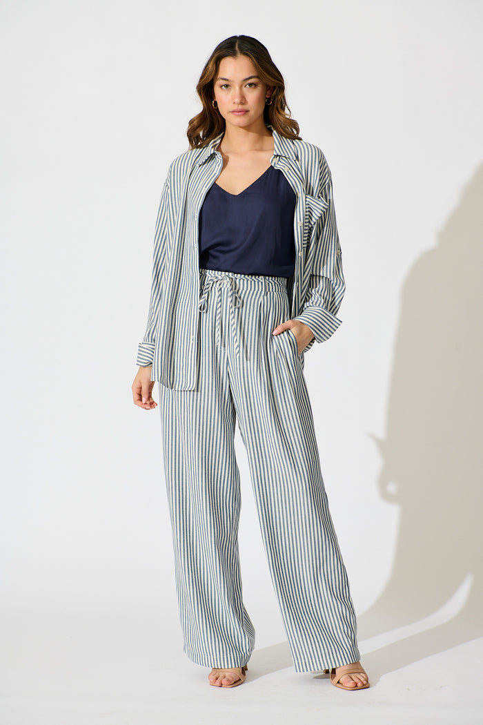 Amoura Pant in Blue Stripe full length set