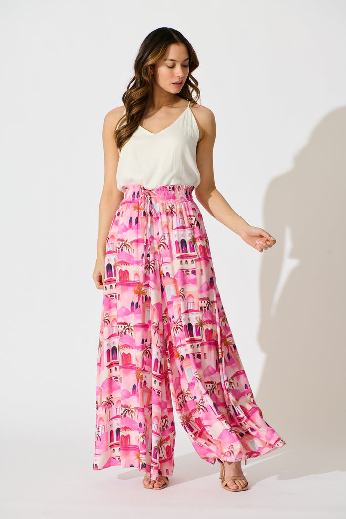 Mariah Pant in Pink Resort Print full length