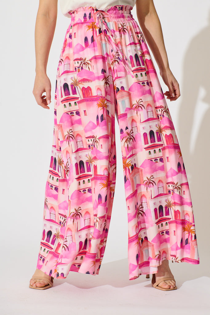 Mariah Pant in Pink Resort Print front