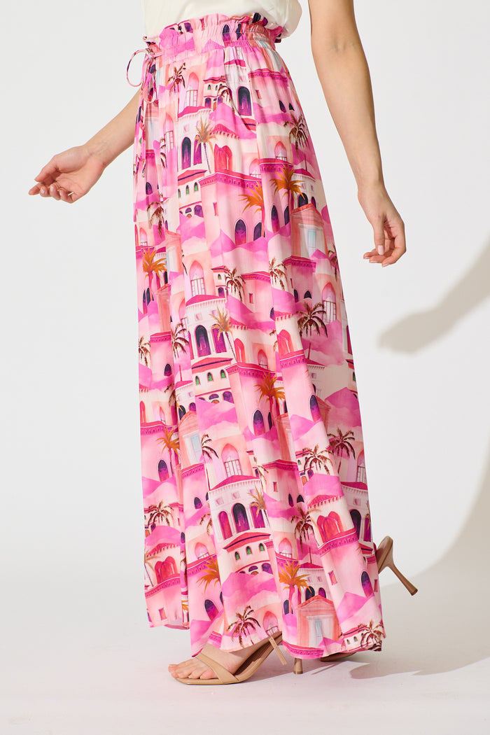 Mariah Pant in Pink Resort Print side
