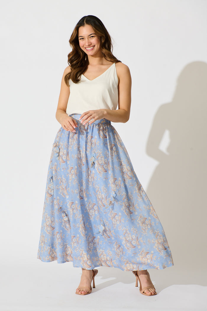 Gardenlight Maxi Skirt in Blue Floral full length