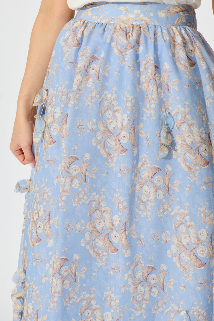 Gardenlight Maxi Skirt in Blue Floral detail
