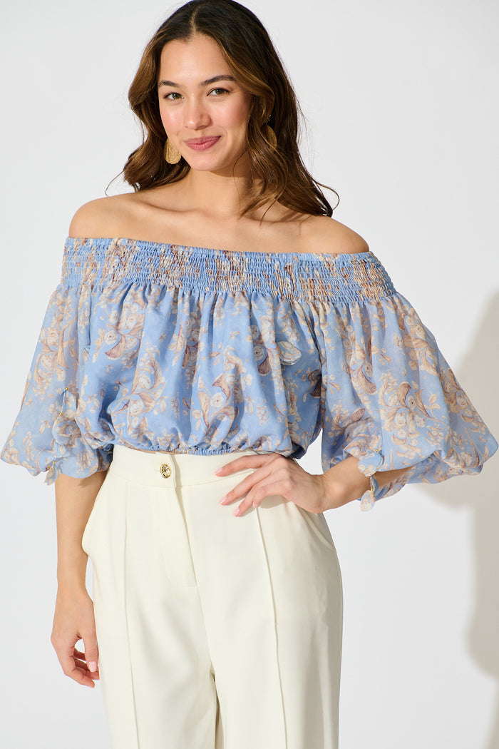Petal Haze Top in Blue Floral front