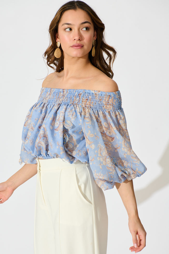 Petal Haze Top in Blue Floral side