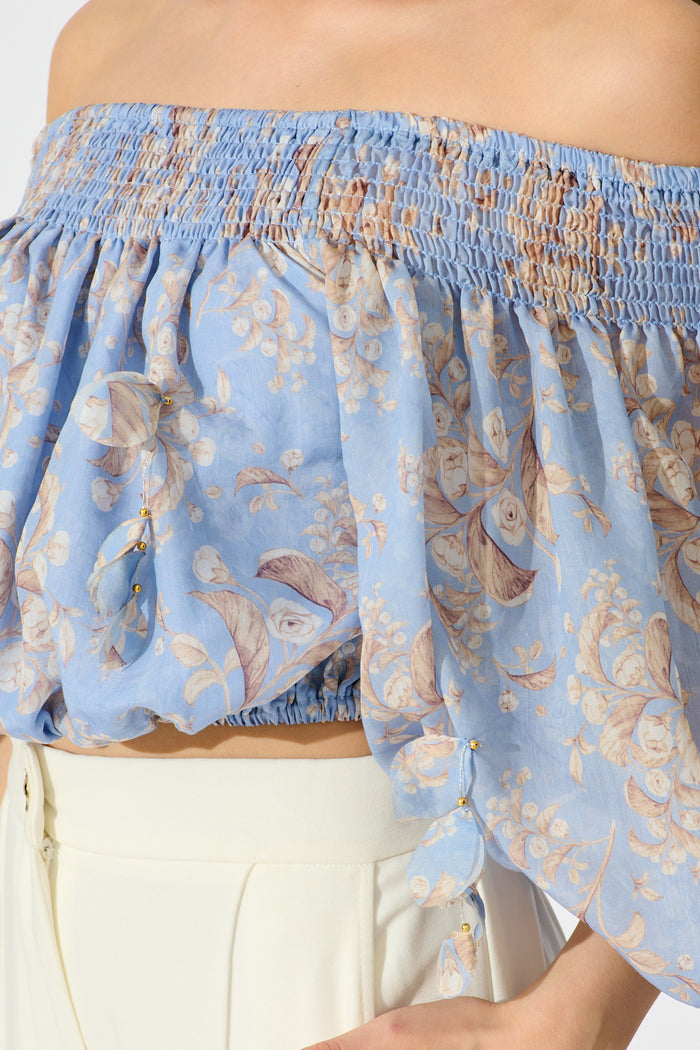 Petal Haze Top in Blue Floral detail