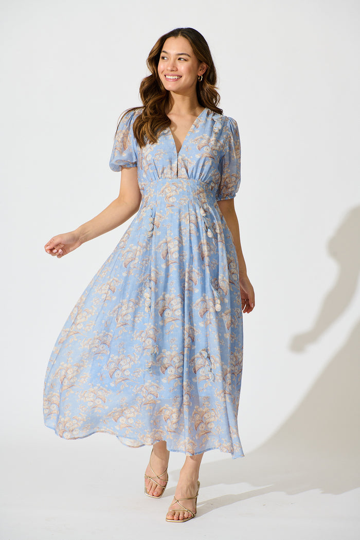 Faded Botanica Maxi Dress in Blue Floral full length