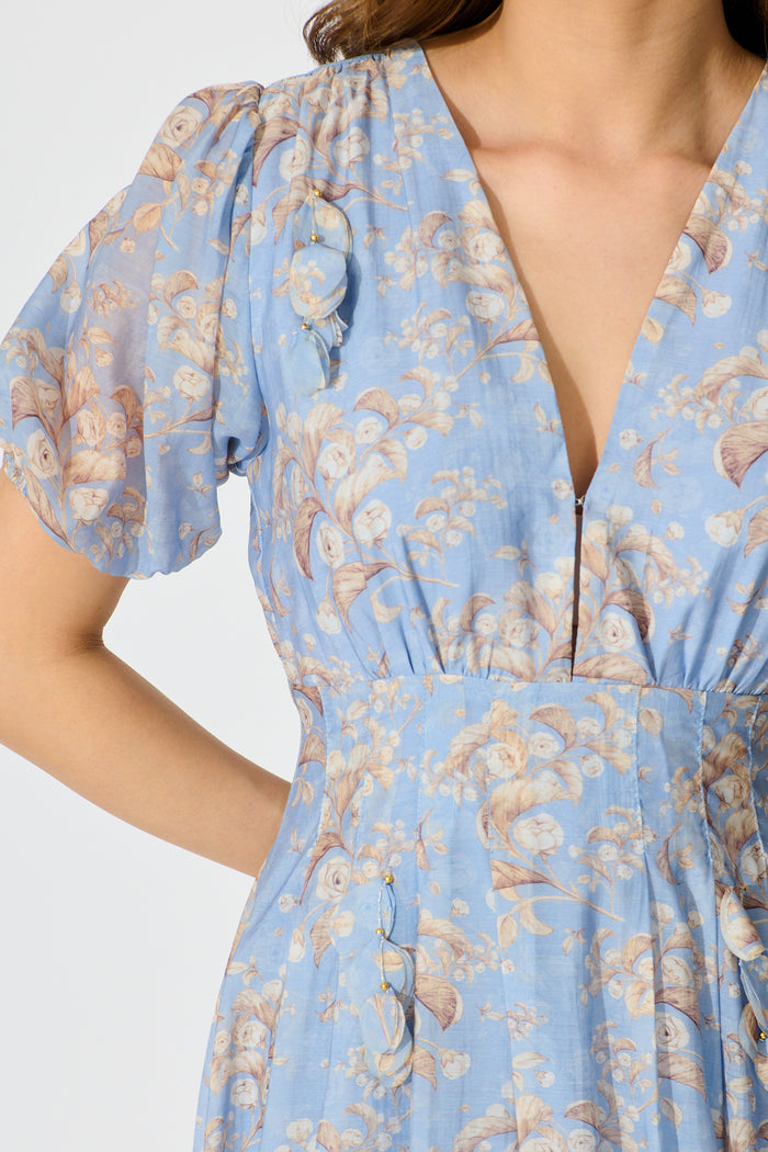 Faded Botanica Maxi Dress in Blue Floral detail