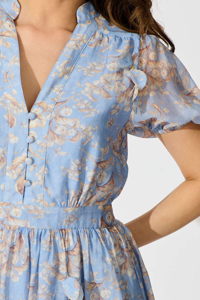 Vintage Bloom Dress in Blue Floral detail