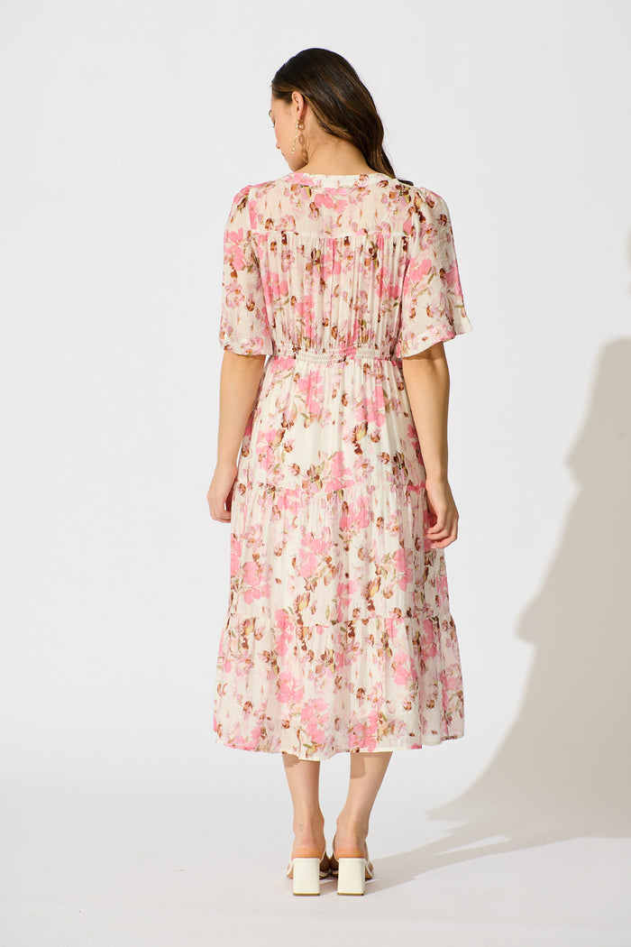 Finn Dress in White with Pink Floral back