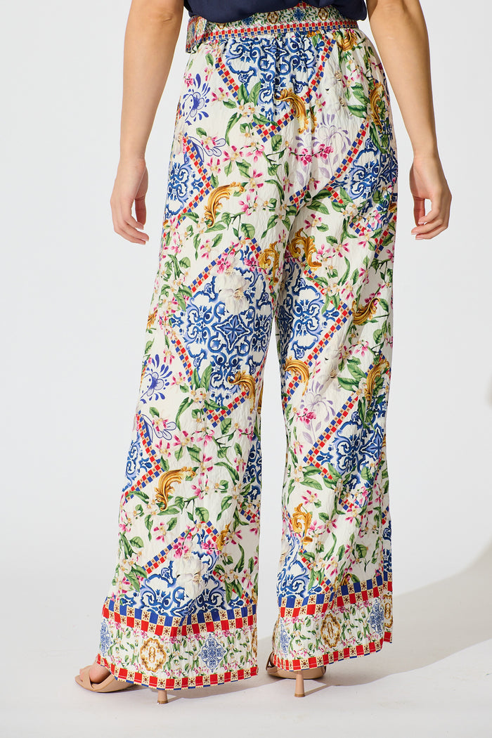 Villa Botanica Pant in White with Multi Print back