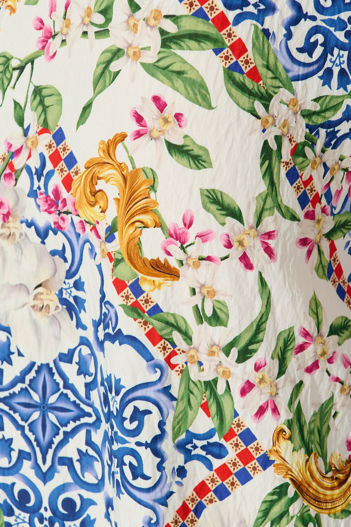 Villa Botanica Pant in White with Multi Print fabric