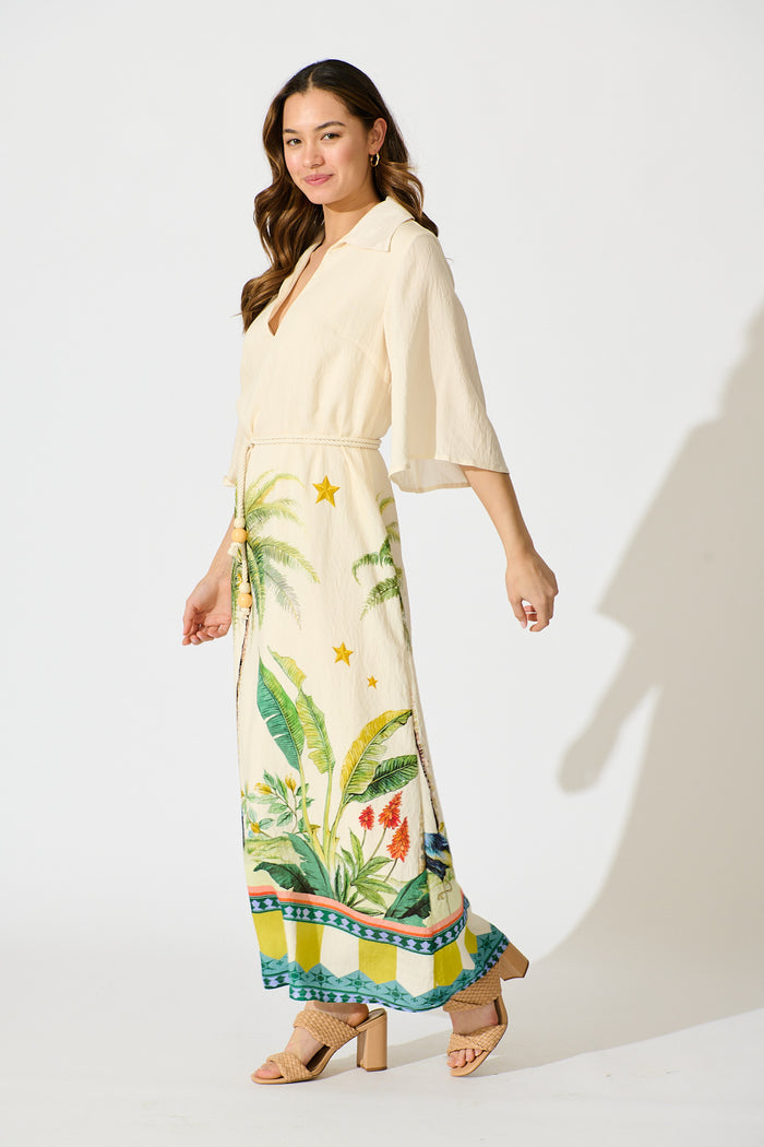 Orlando Maxi Dress In Cream with Palm Tree Print side