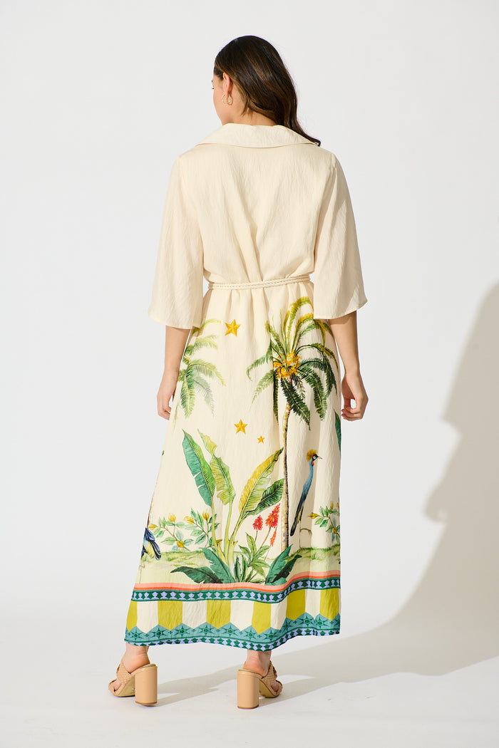 Orlando Maxi Dress In Cream with Palm Tree Print back