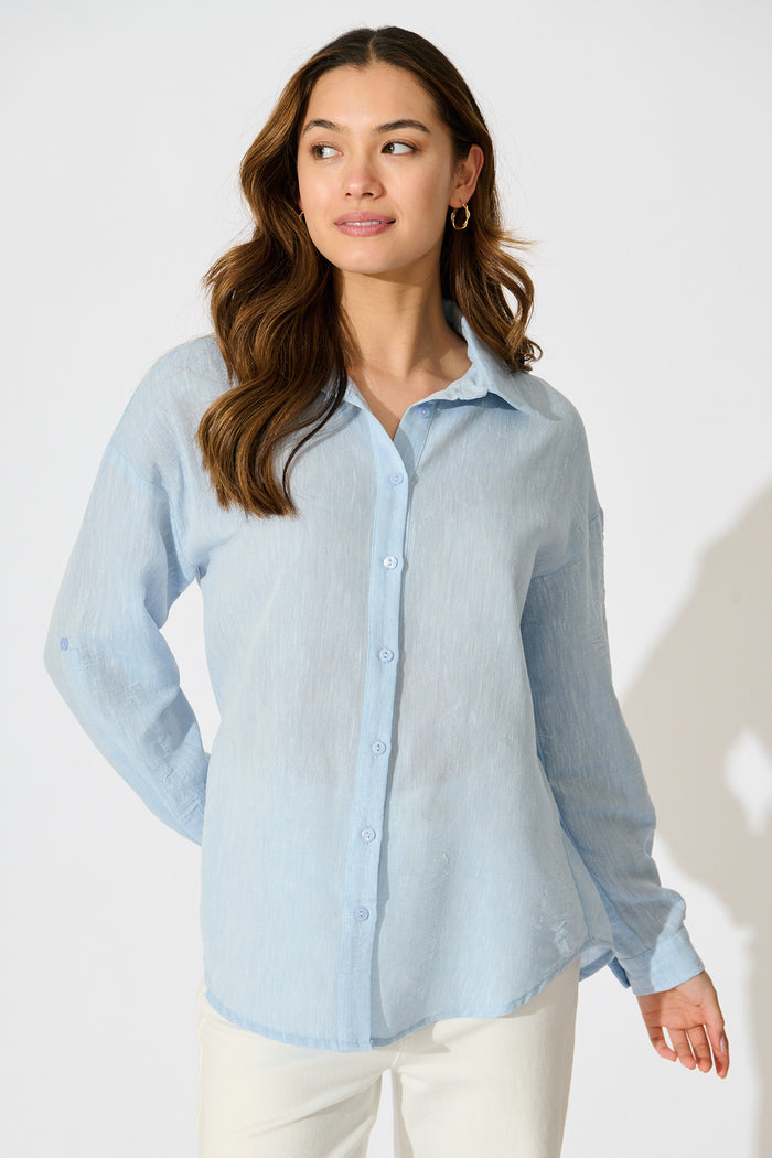 Lysandra Shirt in Pale Blue Linen Blend front