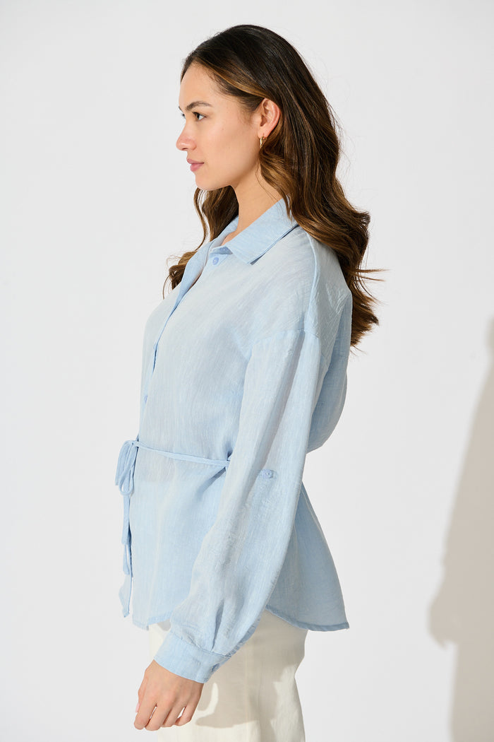 Lysandra Shirt in Pale Blue Linen Blend side