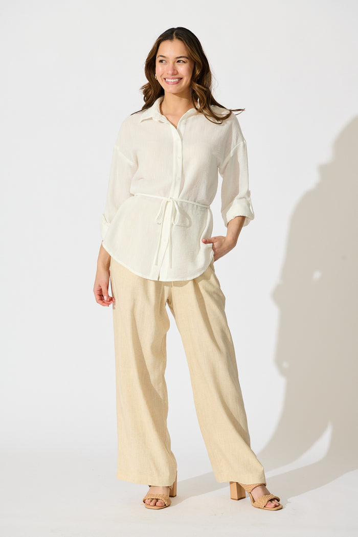 Lysandra Shirt in White Linen Blend full length