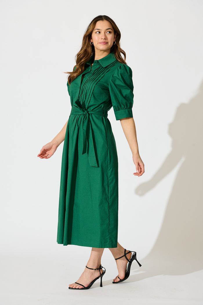 Mila Midi Dress in Emerald Cotton side