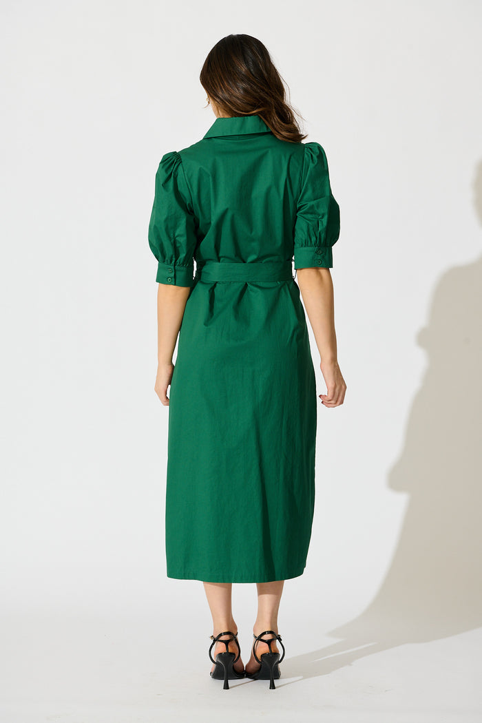 Mila Midi Dress in Emerald Cotton back