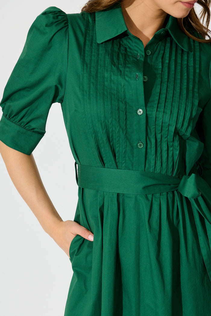 Mila Midi Dress in Emerald Cotton detail