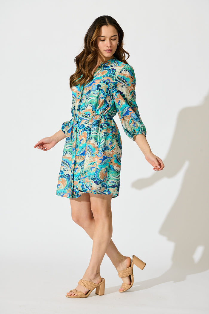 Rochella Dress in Green with Multi Print side